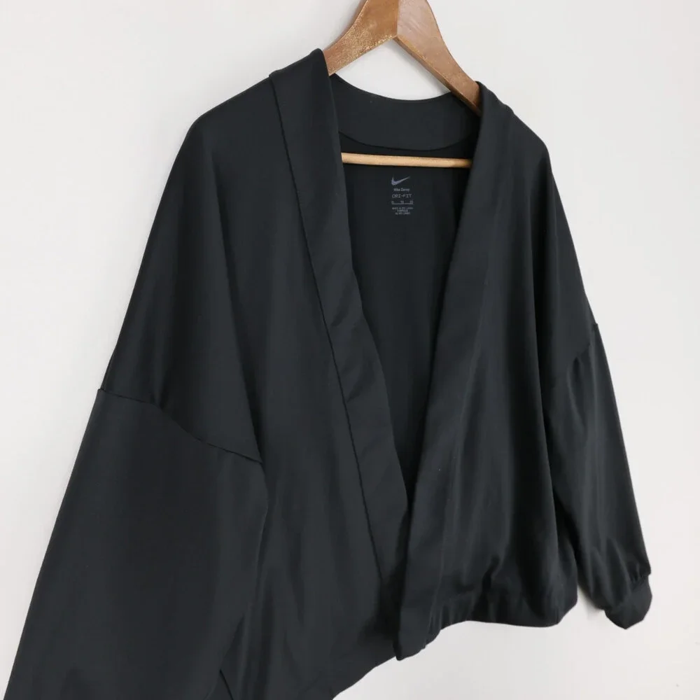 Nike Zenvy Cardigan Womens XL Black Dri FIT Open Front Oversized Athletic